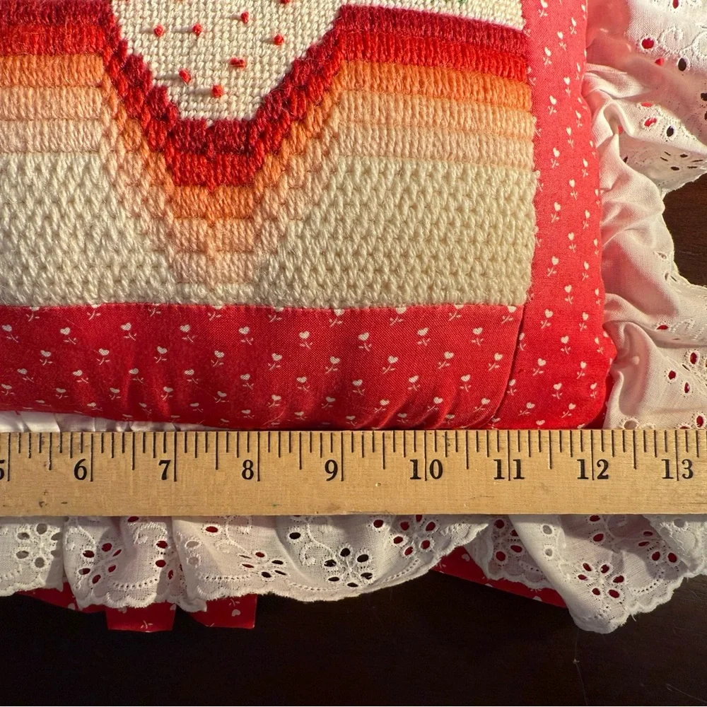 Strawberry Embroidered Pillow cottage core, grannycore  handmade raffled‎